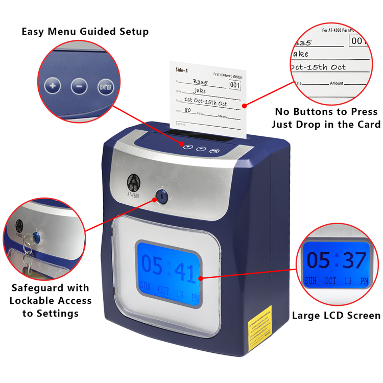 Time Card Machine Employee Time Card Clock w/ 50 Time Cards & Keys & Ribbon 