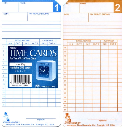 Details about   Acroprint Time Card Rack Ribbon And Time Cards For Model ATR121 120R..Time Clock 